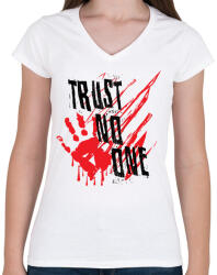 printfashion Trust no one - Női V-nyakú póló - Fehér (342686)