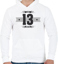 printfashion b-day-13-dark-lightgrey - Férfi kapucnis pulóver - Fehér (506461)