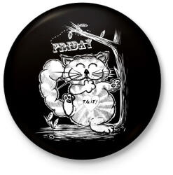 printfashion T. G. I. F. Cat - Kitűző, hűtőmágnes - Fekete (3092766)