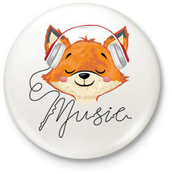 printfashion Róka fejhallgatóval - Kitűző, hűtőmágnes - Fehér (9477160)