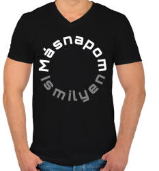 printfashion MÁSNAPOM IS MILYEN - Férfi V-nyakú póló - Fekete (386151)