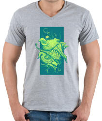 printfashion Oktopusz - Férfi V-nyakú póló - Sport szürke (397013)