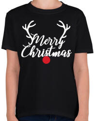 printfashion Merry Christmas - Rudolph - Gyerek póló - Fekete (9676244)