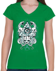 printfashion Az anarchia szeme - Női V-nyakú póló - Zöld (164113)