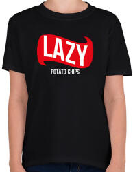 printfashion Lazy - Potato chips - Gyerek póló - Fekete (7533595)