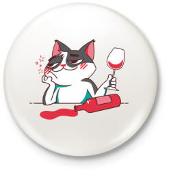 printfashion Cica borozik - Kitűző, hűtőmágnes - Fehér (4305056)