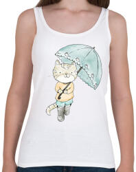 printfashion Macska egeres ernyővel - Női atléta - Fehér (12215569)
