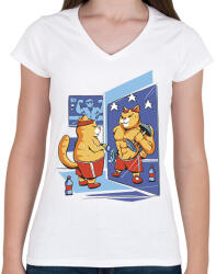 printfashion Gyúrós macska - Női V-nyakú póló - Fehér (13392053)