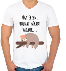 printfashion Úgy érzem, holnap fáradt vagyok - Férfi V-nyakú póló - Fehér (3657731)