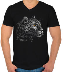 printfashion Leopárd portré - Férfi V-nyakú póló - Fekete (4847476)