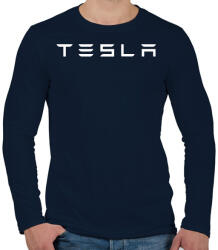 printfashion TESLA fehér - Férfi hosszú ujjú póló - Sötétkék (5362756)