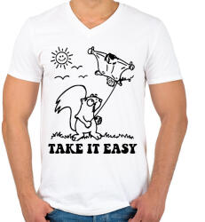 printfashion Take it easy - Férfi V-nyakú póló - Fehér (13548088)