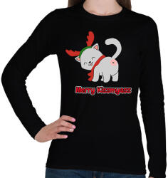 printfashion Merry Kiss my ass cica - Női hosszú ujjú póló - Fekete (14630983)