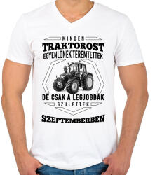 printfashion TRAKTOROS SZÜLINAP - Szeptember - Férfi V-nyakú póló - Fehér (2645283)