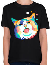 printfashion Colorfull cat - Gyerek póló - Fekete (2539476)