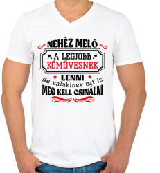 printfashion A legjobb kőművesnek lenni - Férfi V-nyakú póló - Fehér (10291212)