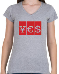 printfashion YES - Női V-nyakú póló - Sport szürke (1192480)