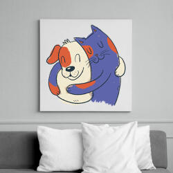 printfashion Cica és kutya barátok - Vászonkép - Fehér (6634767)