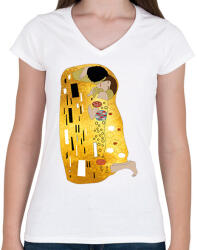 printfashion Gustav Klimt - A csók - Női V-nyakú póló - Fehér (6729923)
