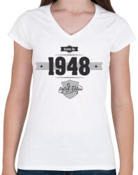 printfashion born-in-1948-(dark&lightgrey) - Női V-nyakú póló - Fehér (468349)