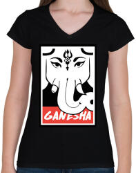printfashion Ganesha - Női V-nyakú póló - Fekete (7635339)