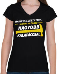 printfashion Nagyobb kalapáccsal - Női V-nyakú póló - Fekete (9900896)
