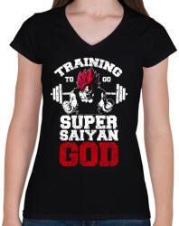 printfashion Training to go super saiyan GOD - Női V-nyakú póló - Fekete (522019)