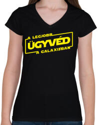printfashion A legjobb ügyvéd a galaxisban - Női V-nyakú póló - Fekete (3926763)