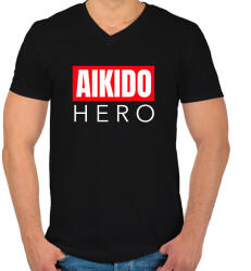 printfashion AIKIDO HERO - Férfi V-nyakú póló - Fekete (9406200)