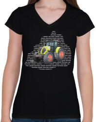 printfashion Traktoros legenda - Sárga traktor - Női V-nyakú póló - Fekete (6594100)