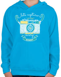 printfashion Retro fényképező - Gyerek kapucnis pulóver - Azúrkék (410115)