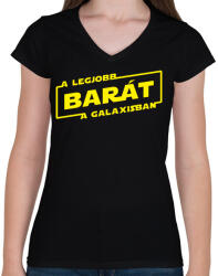 printfashion A legjobb barát a galaxisban - Női V-nyakú póló - Fekete (1000188)