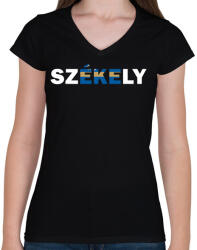 printfashion Székely - Női V-nyakú póló - Fekete (14117454)