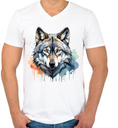 printfashion farkas vízfesték - Férfi V-nyakú póló - Fehér (15843350)