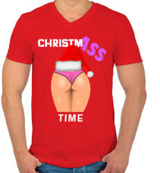 printfashion ChristmASS 2 - Férfi V-nyakú póló - Piros (10139457)