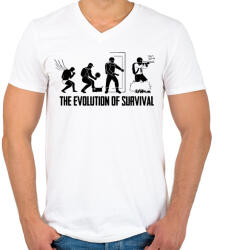 printfashion A túlélés evolúciója - Férfi V-nyakú póló - Fehér (959100)