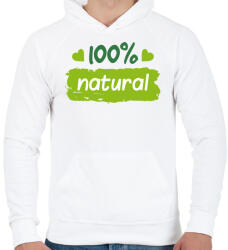 printfashion 100% natural felirat - Férfi kapucnis pulóver - Fehér (1039422)