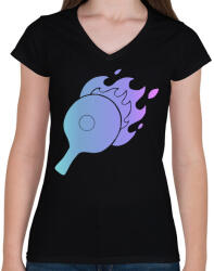 printfashion pingpong - Női V-nyakú póló - Fekete (4112920)