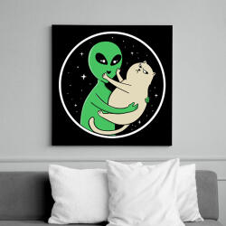printfashion Alien és macska - Vászonkép - Fekete (14567935)