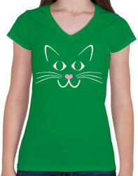 printfashion Cica - Női V-nyakú póló - Zöld (2532383)
