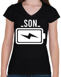 printfashion Battery - son - Női V-nyakú póló - Fekete (2026583)
