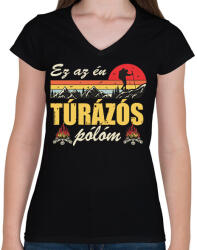 printfashion Ez az én túrázós pólóm - Női V-nyakú póló - Fekete (16362170)