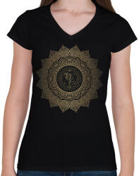 printfashion Unikornis mandala - Női V-nyakú póló - Fekete (14516199)