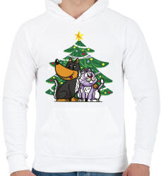 printfashion Kutya és macska karácsony - Férfi kapucnis pulóver - Fehér (5570564)