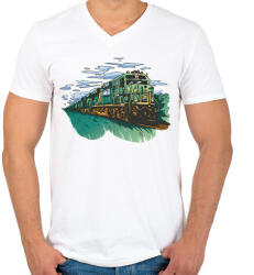 printfashion Vonat - Férfi V-nyakú póló - Fehér (7564438)