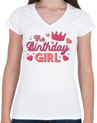 printfashion Születésnapos lány - The Birthday girl - Női V-nyakú póló - Fehér (4358729)