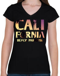printfashion California BEACH Paradise - Női V-nyakú póló - Fekete (4392589)