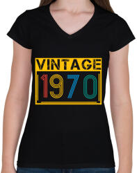 printfashion 1970 - Női V-nyakú póló - Fekete (13124438)