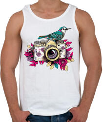 printfashion Vintage fotós virágokkal - Férfi atléta - Fehér (13036533)