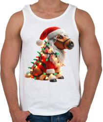 printfashion Vicces karácsonyi party ló - Mikulás ruhában - Férfi atléta - Fehér (15230251)